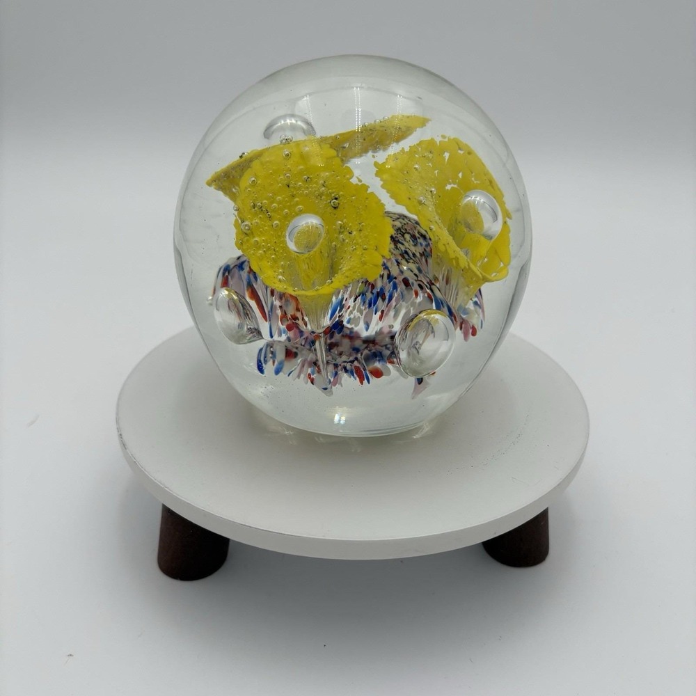 Hand-Blown Murano Style Floral Art Glass Paperweight Sphere Large Heavy 5x5x4.5"